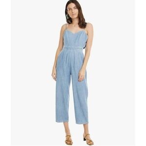 ASTR The Label Jumpsuit Womens Denim Blue S Edie Sleeveless Crop Wide-Leg